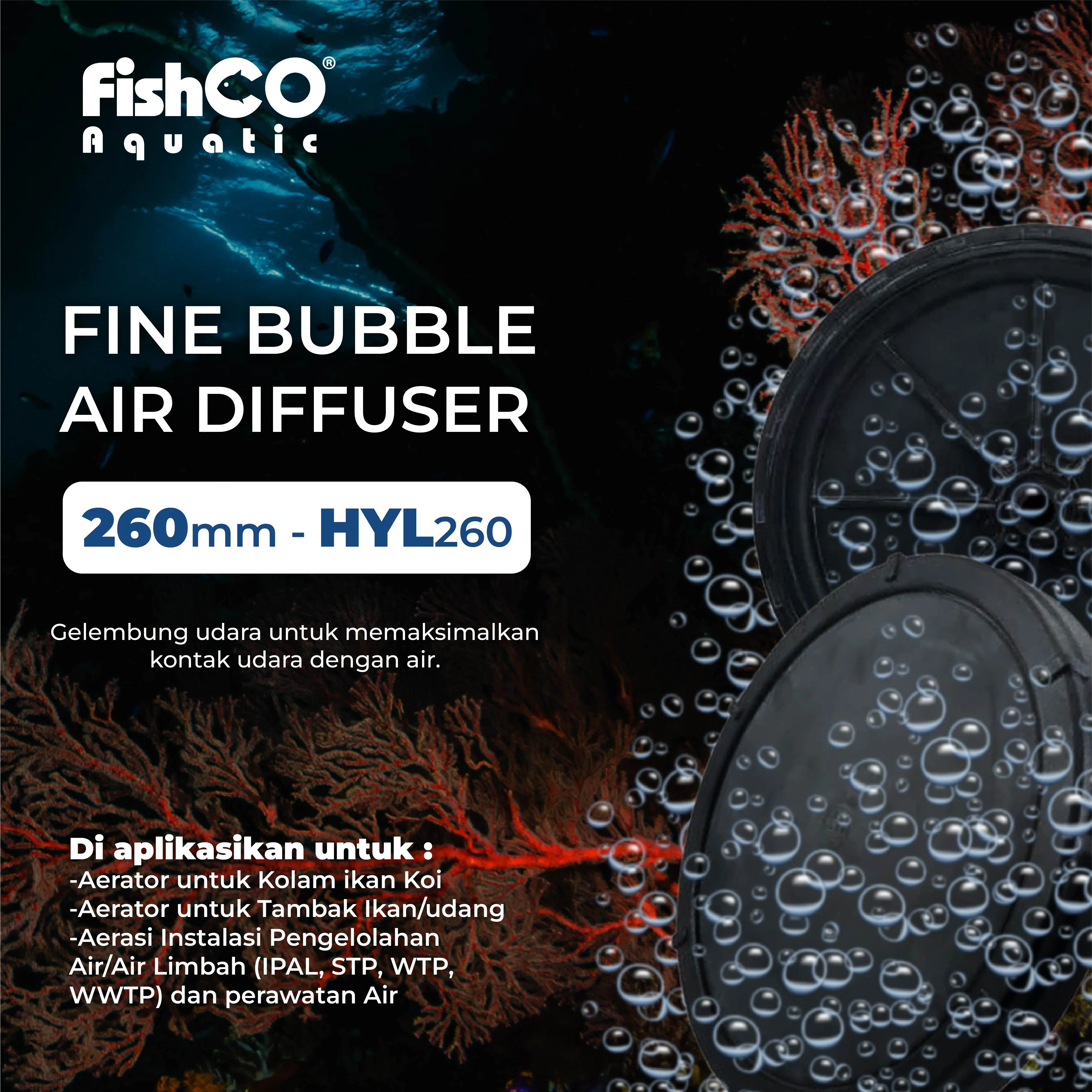 FISHCO Diffuser udara Disc Fine Bubble Air Diffuser Black Premium