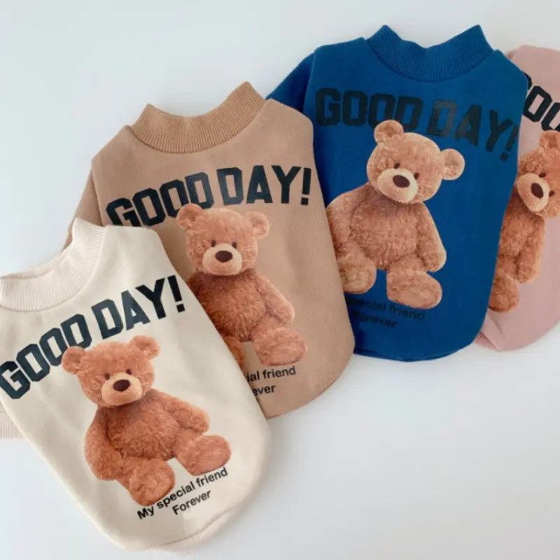 Cute bear pattern cat/dog trendy sweatshirt with velvet, warm, breathable and comfortable for small and medium-sized dogs 0