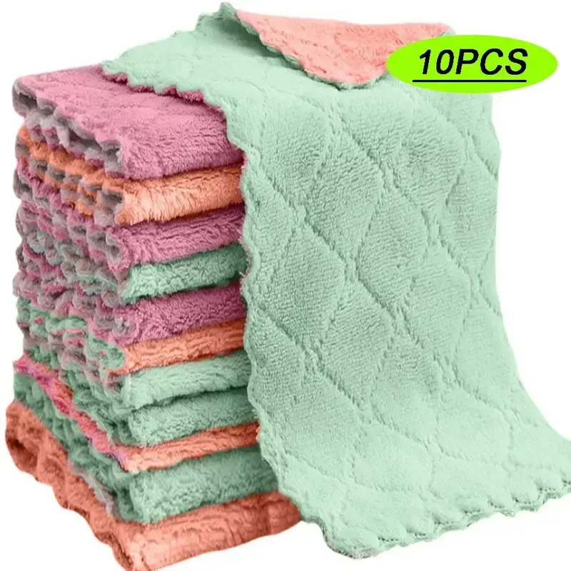 Kitchen Towel - 10 Pcs Reusable Dish Towels, Nonstick Oil Washable Fast Drying Towel Cleaning Hand