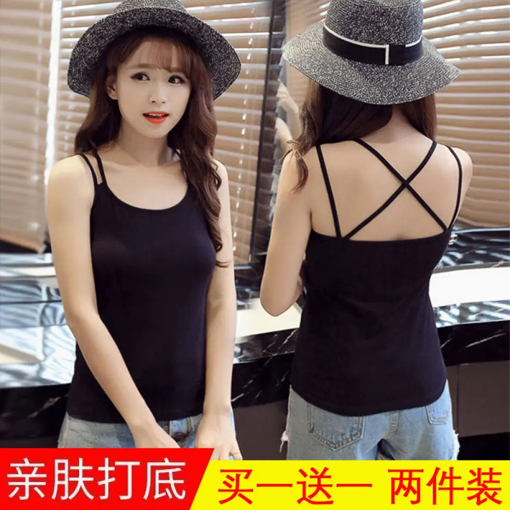 Trendy and fashionable solid color camisole women's lace edge thin bottomed shirt 1-2 pieces short slim fit inner wear spicy girl camisole shirt for outer wear