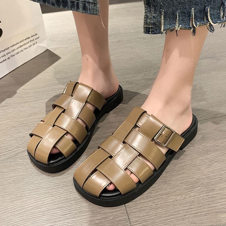 [TX11] Sục Dọ Đan 2 Nan Dọc Khóa Vuông Mùa Hè Đế Bằng 2cm Bản Việt Em Chân Phong Cách DéP GiàY Shoes Nữ Màu Nâu Kích Thước 35-39 Dịp Mùa Hè Phom Chuẩn Ôm Chân Dễ Xỏ
