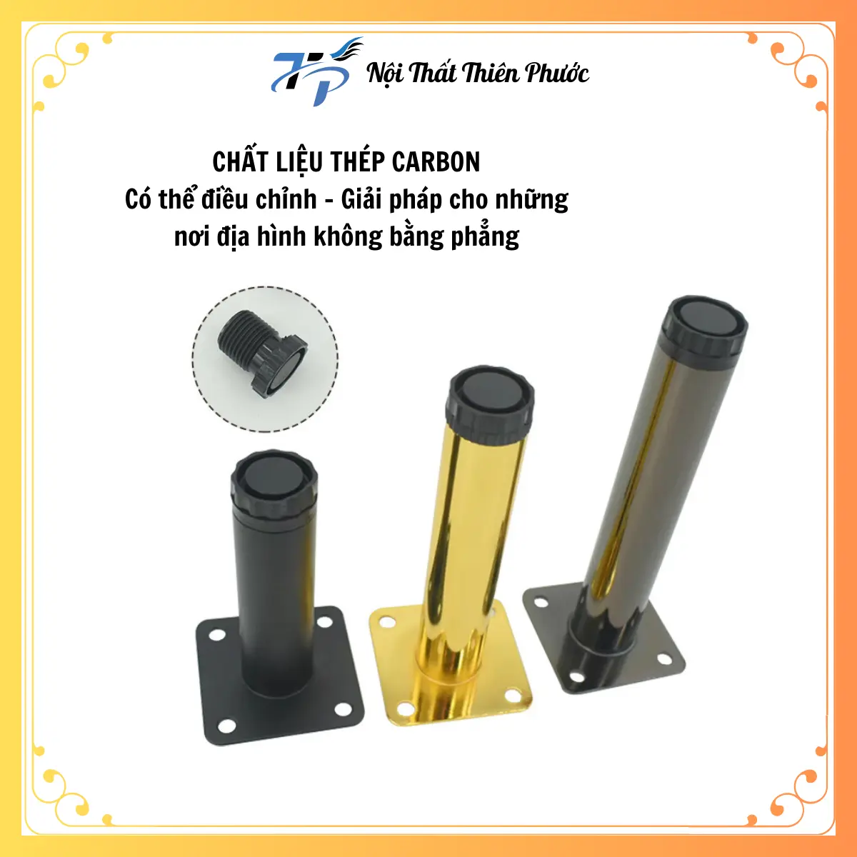Chân Tủ Kệ Bàn Ghế SoFa Thép Carbon 10cm, 12cm, 13cm, 15cm, Chân Bàn Ghế Đa Năng Có Thể Tăng Chỉnh