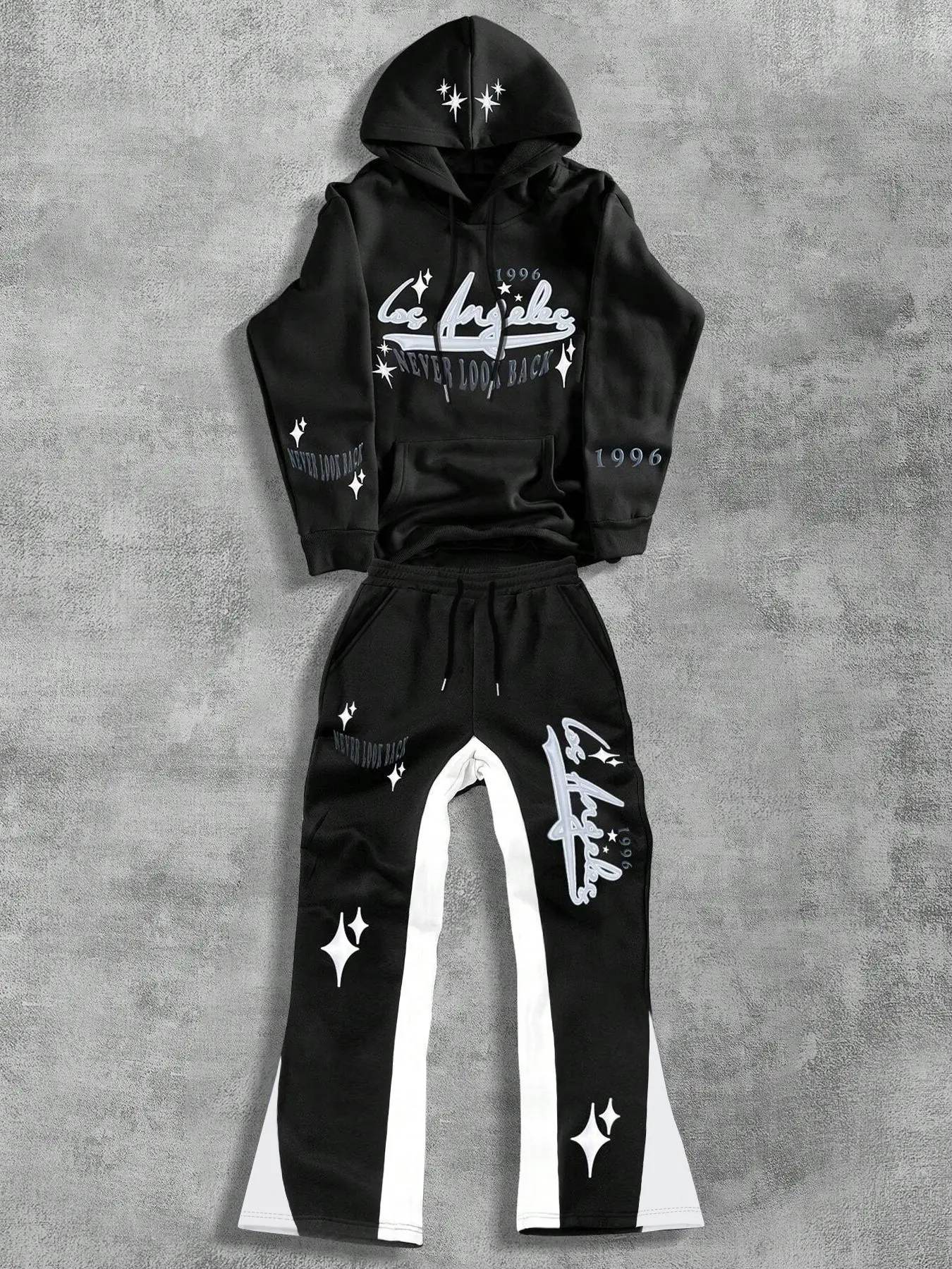 Men's Letter Print Hoodie & Sweatpants Set, Regular Fit Casual Fashion Long Sleeve Hooded Sweatshirt & Jogger Pants for Daily Wear, Men's Outfits for Spring & Fall