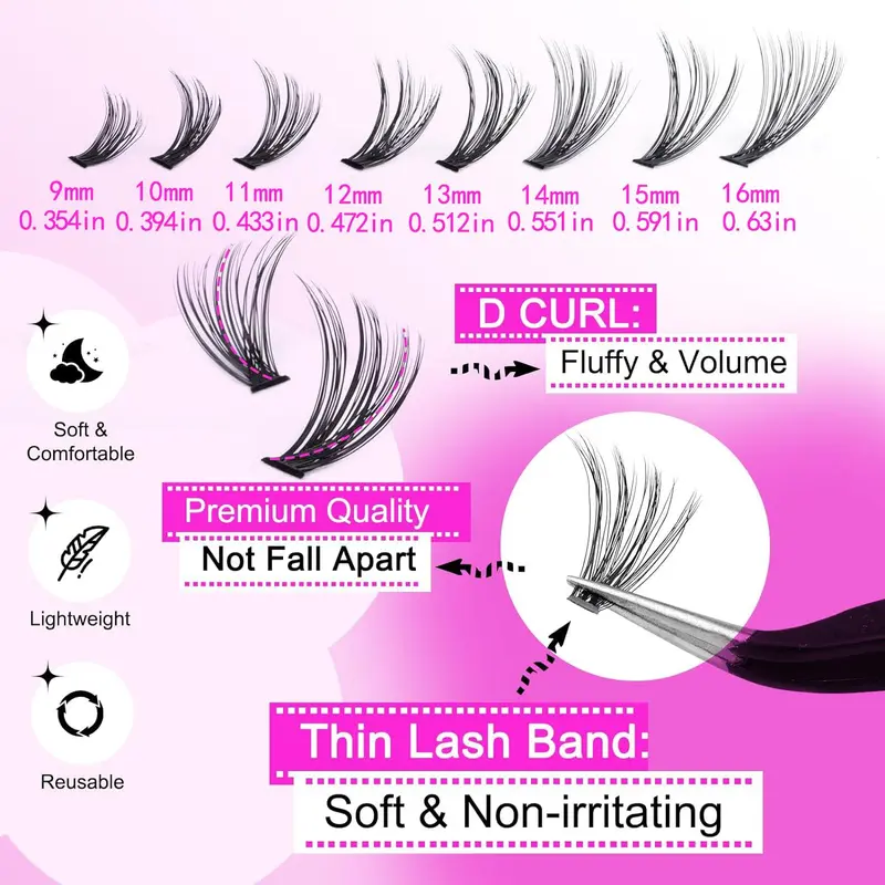 Eyelash Extensions Kit, 1 Set Individual False Eyelashes with Eyelash Glue & Tweezers & Glue Remover & Brush, Professional Eye Enhancement Tools for Women, Makeup 1