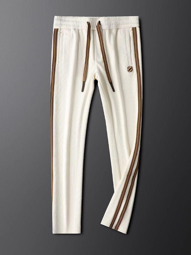 Product Introduction of Light Luxury Autumn Winter Warm Solid Color Casual Sports Suit Slim Fit Trendy Jacket Men's Straight Striped Two-piece Footwear 22