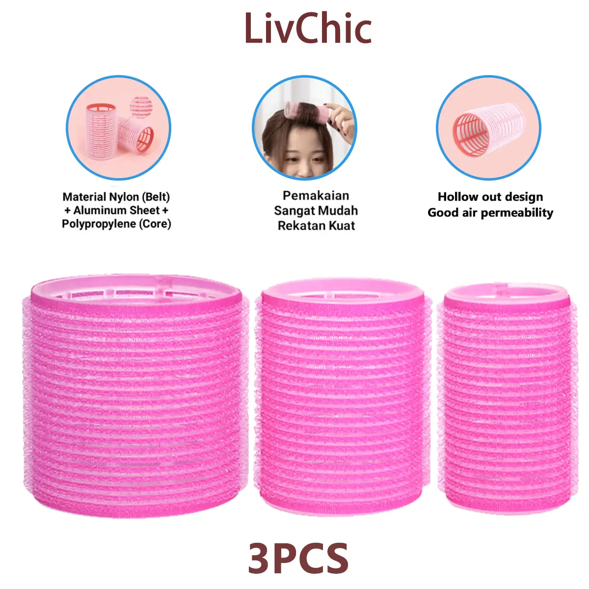 LivChic - Roll Rambut Gulung Tempel Poni / Roll Poni Keriting Gelombang / Roll Rambut Curly / Roll Jumbo Curly Rambut Hair Roller