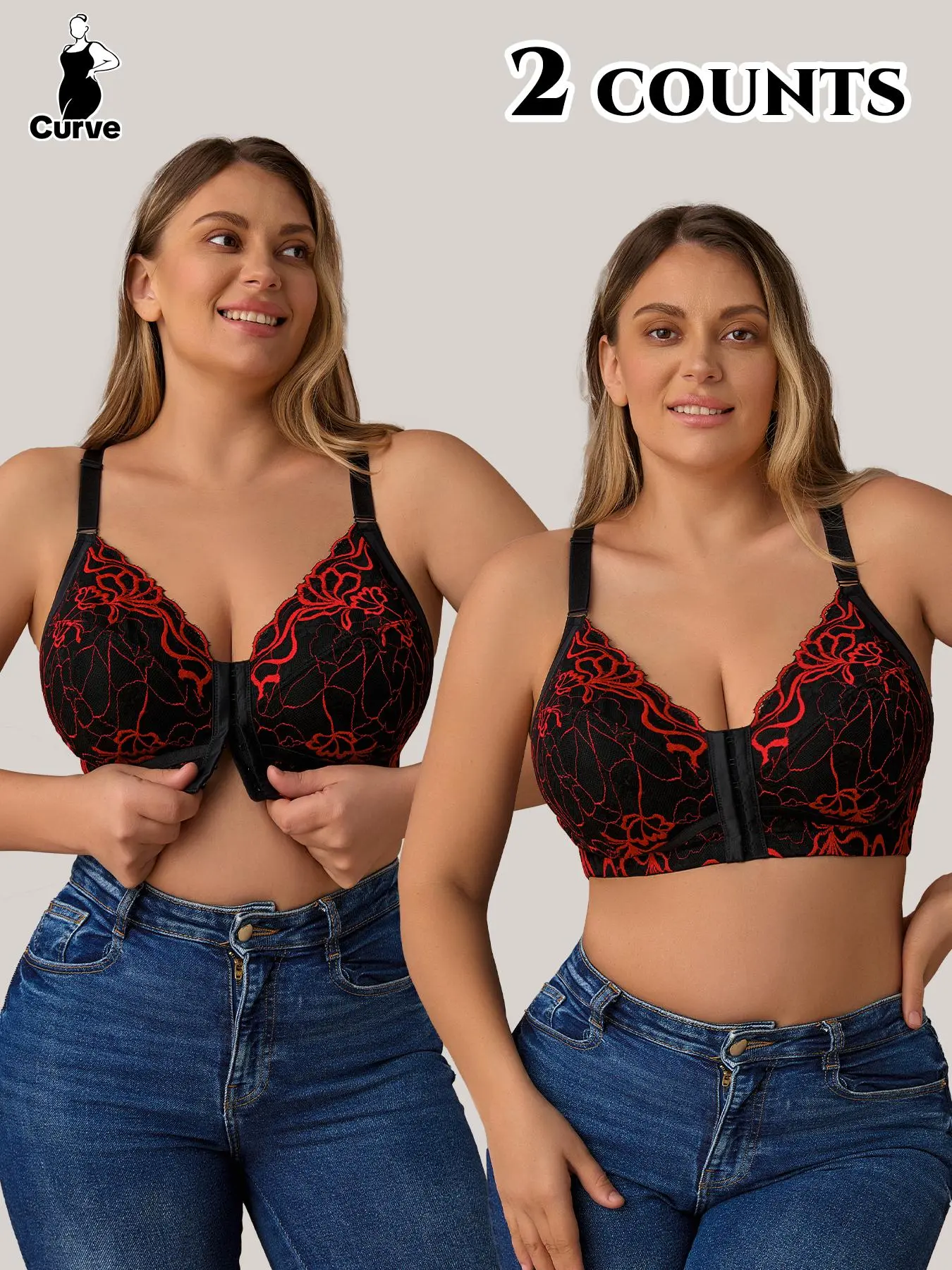 Plus Size Embroidering Unlined Bra, Elegant Comfortable Breathable Wireless Bra for Daily Wear, Women's Plus Size Lingerie for All Seasons
