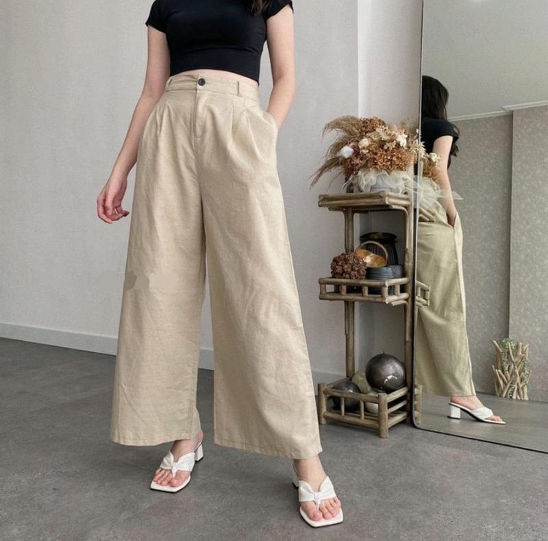 Celana Kulot Panjang Katun Linen  Highwaist Cassual Formal 5