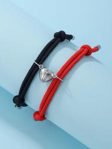 Pulsera magnética de diseño simple con corazón (2 piezas/set), pulsera ajustable para mujeres y hombres, joyería de moda para fiestas, decoración diaria de ropa, joyería comodín y exquisita para regalo de cumpleaños de parejas