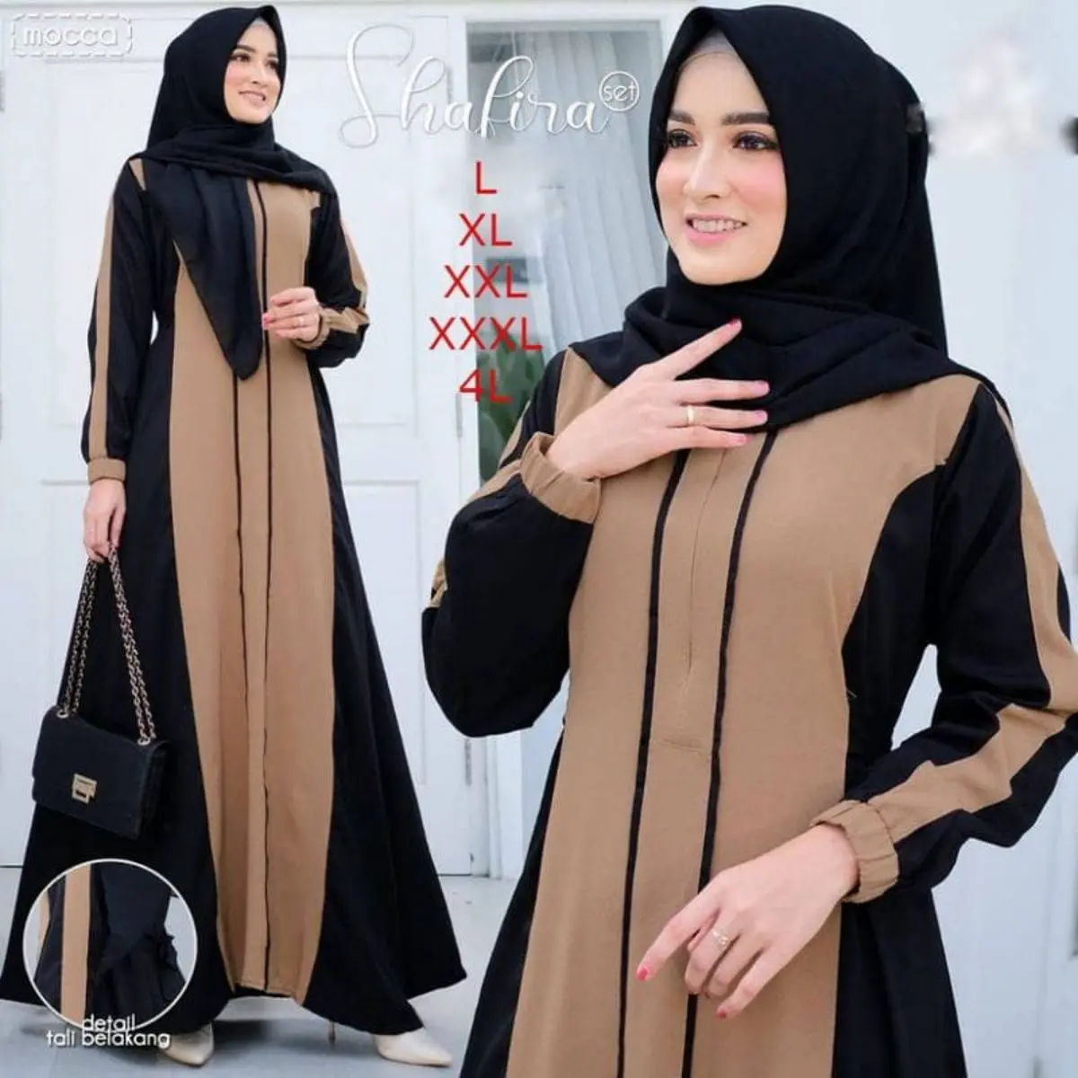 Gamis set hijab motif Polos ukuran jumbo bahan moscrepe premium halus dress  muslim  wanita  dewasa  remaja