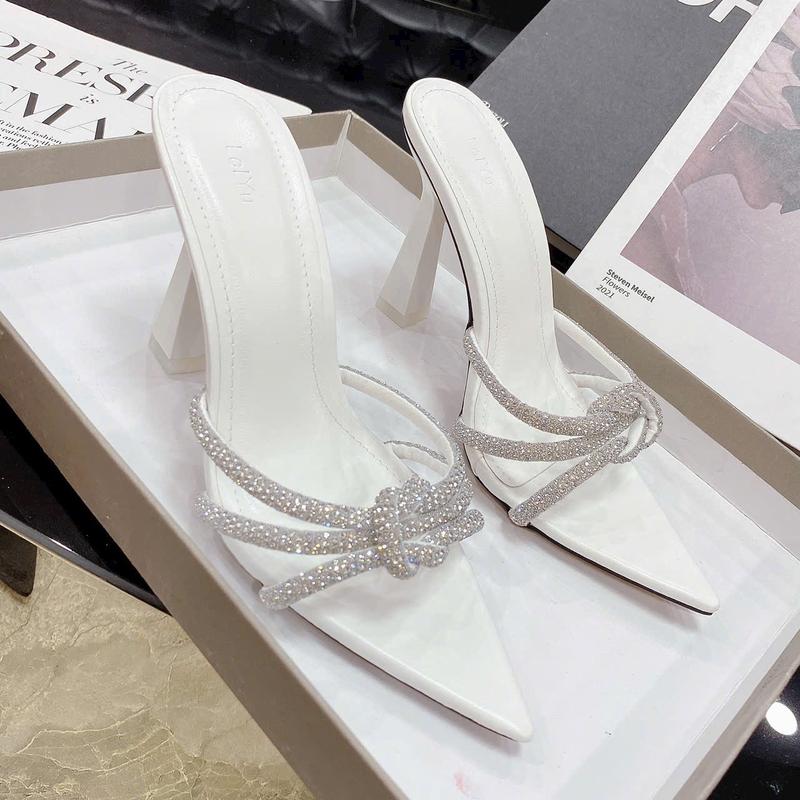 DÉP NỮ MŨI NHỌN - DÉP GUỐC QUAI NGANG DÂY MẢNH ĐẾ NHỌN 9 PHÂN Cao Su DéP Shoes