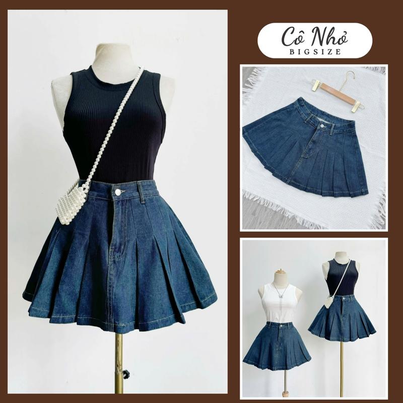 Chân váy dập ly jeans bigsize nữ chất jeans mềm không co giãn dáng ngắn có quần bảo hộ - CV417