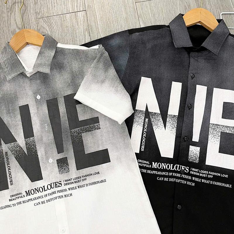 Product Introduction of Áo sơ mi nay tay ngắn vải Đũi phối chữ thêu nổi mặt thoáng mát Nam Menswear 5