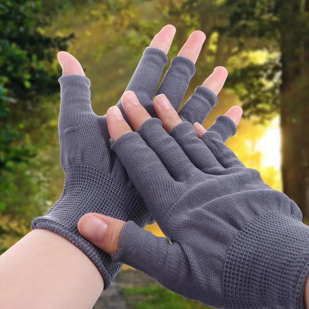 Thin Comfortable Sport Tea Picking Gloves Fingerless Show Three Fingers Sun Protection Sun Protection Outdoor Cycling Touch Screen Gloves Men Nylon Gloves Anti-skid Mittens Show Two Fingers
