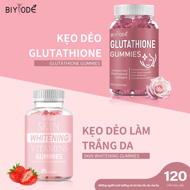 [24 giờ]Mô hình hoạt động chính thức BIYODE - kẹo dẻo kết hợp glutathione bán chạy nhất chính thức 1+1>2, hỗ trợ sáng da, săn chắc, làm đẹp, ngủ ngon tự nhiên và các vitamin tổng hợp khác chăm sóc sức khỏe và bổ sung năng lượng, 120 viên