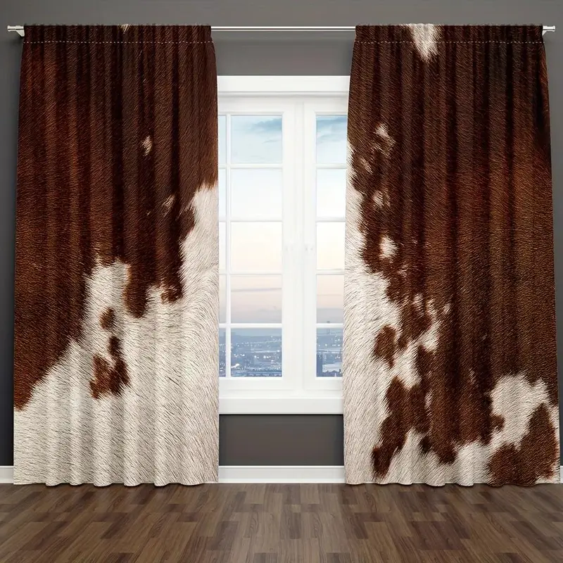 Cowhide Pattern Window Curtain, 2pcs Farm Animal Window Drapes, Western Cowboy Farmhouse Window Curtain, Home Decor for Living Room Bedroom 8