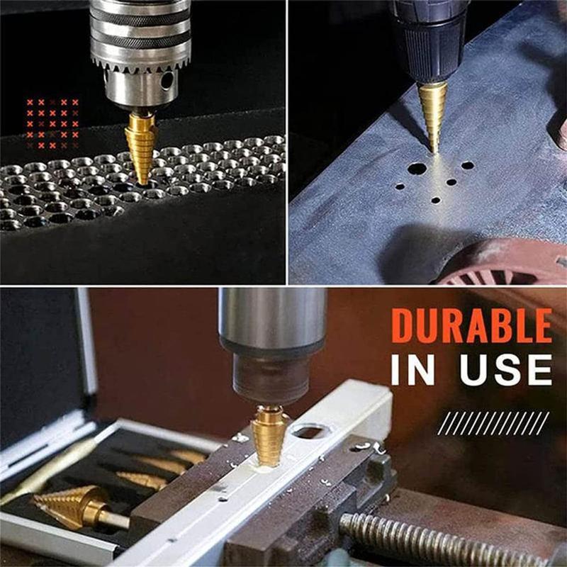Bộ 6 mũi khoan khoét lỗ đa năng,Mũi khoan hình nón thép phủ titan cỡ 4-12/20/32mm tiện dụng- Khoan được nhiều cỡ lỗ trong 1 mũi khoan 3