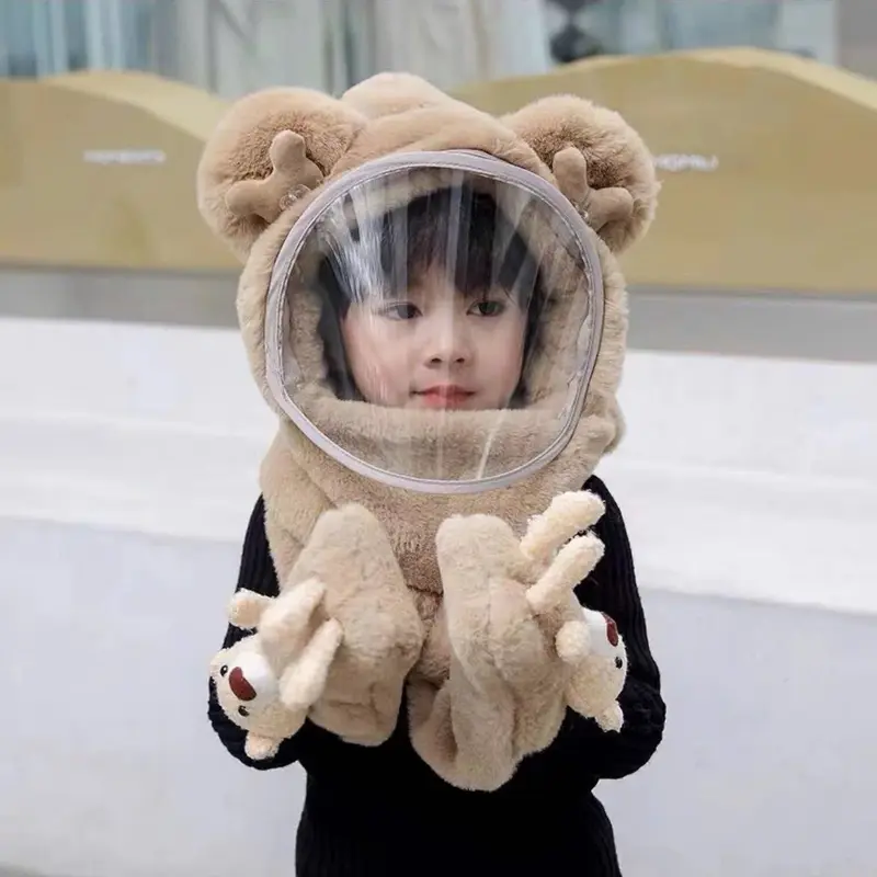 Mũ Len Trùm Đầu Tai Gấu Có Kính Chắn Gió,Bụi,Kèm Bao Tay Con Gấu,Chất Liệu Lông Thỏ Dày Dặn Mềm Mịn[Tay Gấu Có Kính] 4