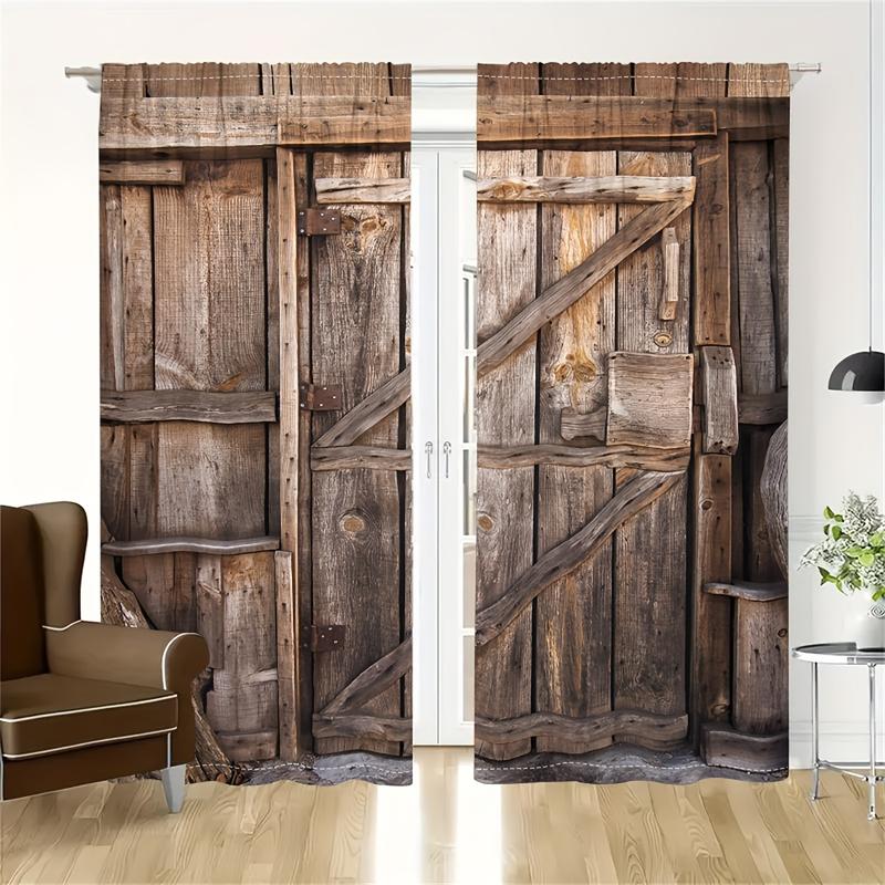 Product Introduction of 2pcs Vintage Barn Door Curtains 3D Digital Print Sunshade Drapes Rustic Wood Grain Pattern American Farmhouse Decor For Living Room Bedroom Balcony Kitchen Bathroom Window Decoration Retro Nostalgic Style 6
