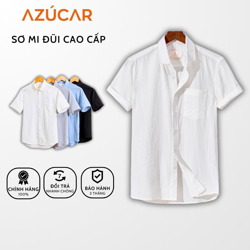 Sơ Mi Đũi Ngắn tay Nam AZÚCAR Mát mẻ , lịch sự và siêu thoải mái Áo Menswear Cổ Tròn Shirt Đen somidep