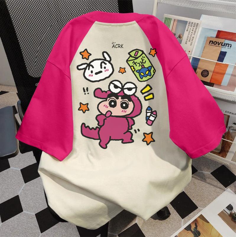 Product Introduction of 100% cotton sweet cute crayon small new, printed couple oversize top women 6