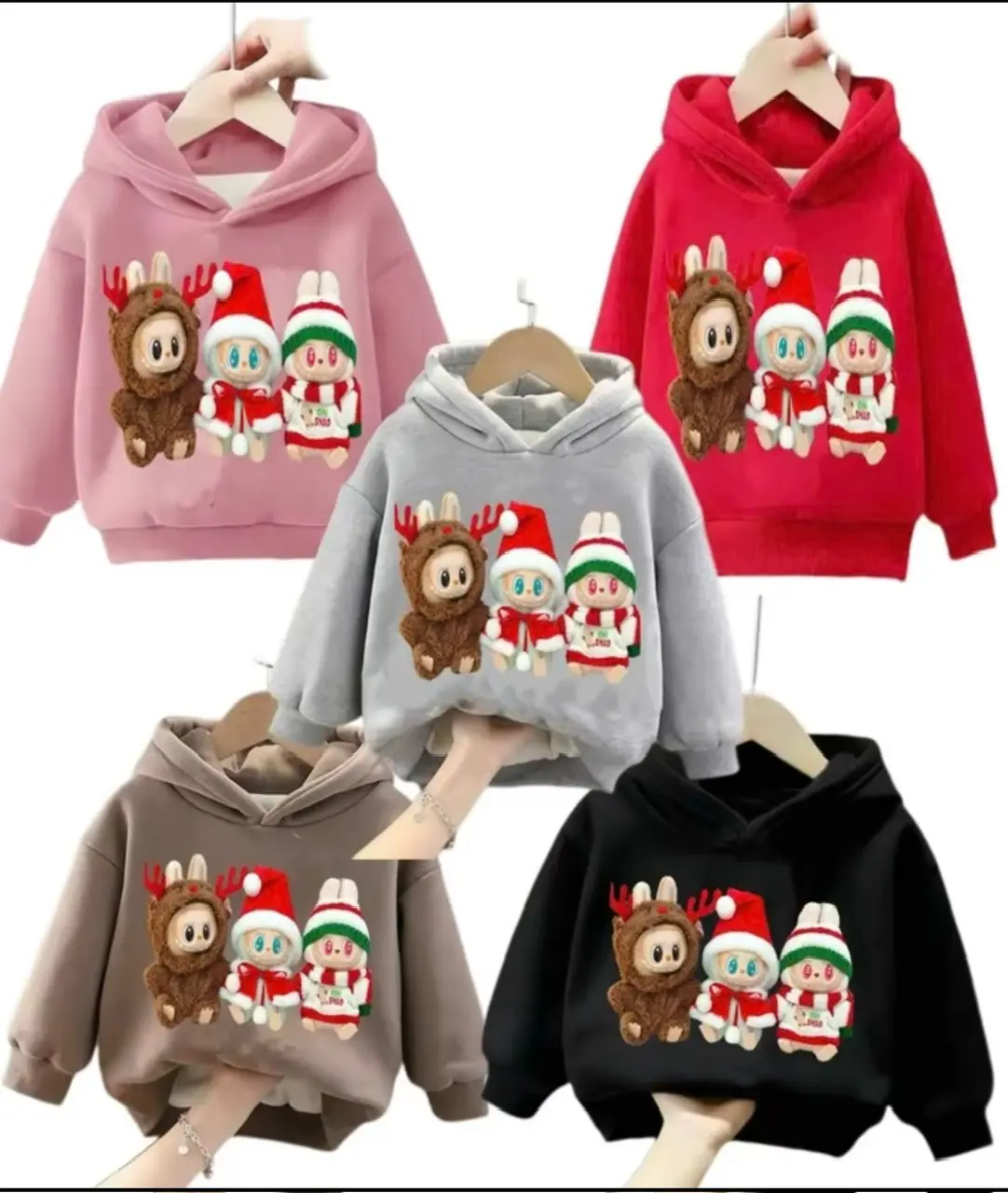 Áo nỉ HOODIE thu đông dành cho bé trai và bé gái 14-45kg mẫu NOEL LABUBU  . CHẤT LIỆU ẤM ÁP.