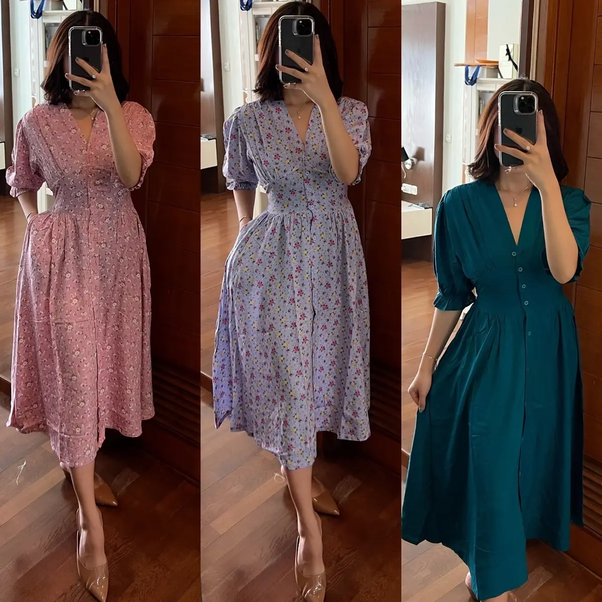 MAXI DRESS RAYON PREMIUM PAKAIAN WANITA BAJU KOREA DRESS KANCING FULL HIDUP Busui Karet Casual Casual Tangan Mini