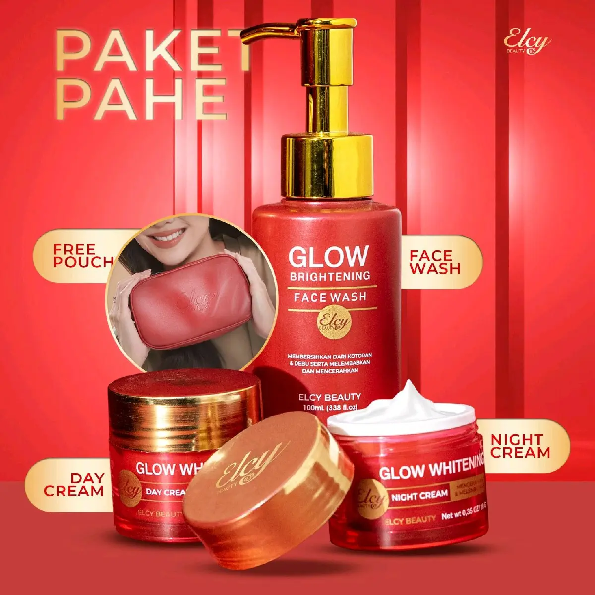 NEW ELCY BEAUTY GLOW WHITENING ISI 3 (FACIAL WASH, DAY CREM, NIGHT CREM) Pemutihan Kulit Kering