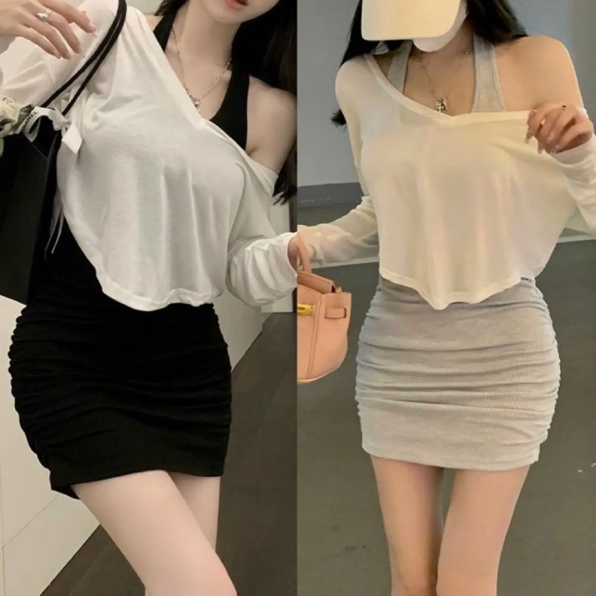 [SB46] Sét đầm choàng cổ áo khoác ngoài( áo khoác lụa đầm gân) Thun
