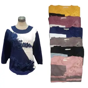 Atasan Fashion wanita abg dan dewasa terbaru Viral Bulat Baju Melar Nyaman Salur Panjang kaos raju plus size teracota rajut Knitwear Tangan