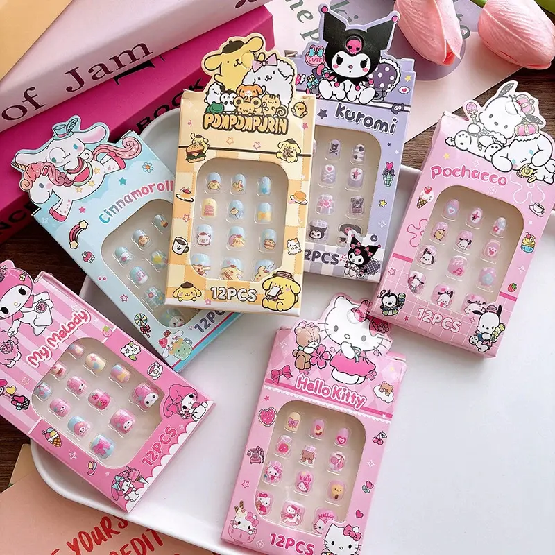 แพทช์เล็บเด็ก ซานริโอ้ เฮลโลคิตตี้ อบเชย สไตล์ Kawaii แฮนด์เมด ถอดออกได้ เครื่องประดับประณีต เหมาะสำหรับสวมใส่ ของขวัญในอุดมคติสำหรับเด็กผู้หญิง