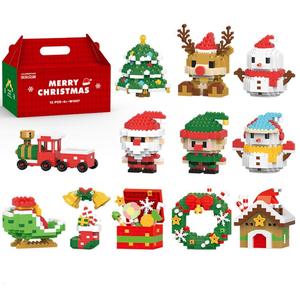 クリスマスデザインの組立式ブロック ホームデコレーション用、デスクトップDIYデコレーション12箱、寝室アクセサリー、誕生日ギフトとして組み立て可能