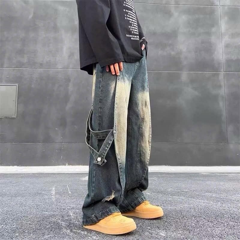 ￼Calem Club - Quần Jean Ống Rộng wash màu tôn dáng form unisex nam nữ quần bò ống rộng Menswear Pants Ong 4