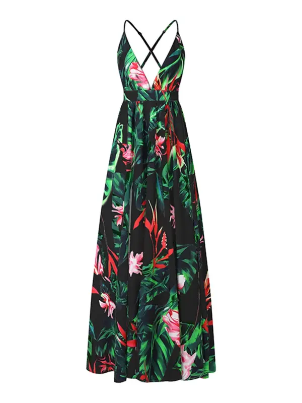 Women's All Over Print Backless Long Dress, Boho Sleeveless Maxi Dress for Beach Holiday Vacation, Ladies Clothes for All Seasons 3