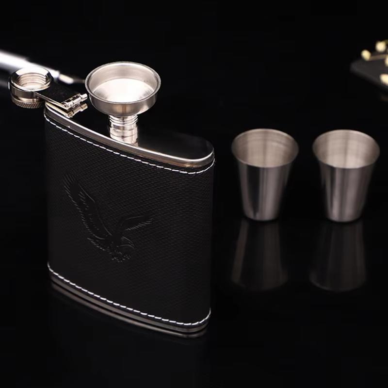 Drinkware 7oz Leather Cover Hip Flask Stainless Steel Unbreakable Whisky Flagon Durable Drop-resistant Liquor Pocket Winter 6