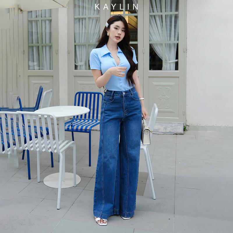 Quần jean nữ có túi KAYLIN dài basic form suông ống loe phong cách N2153 Women Denim Pants