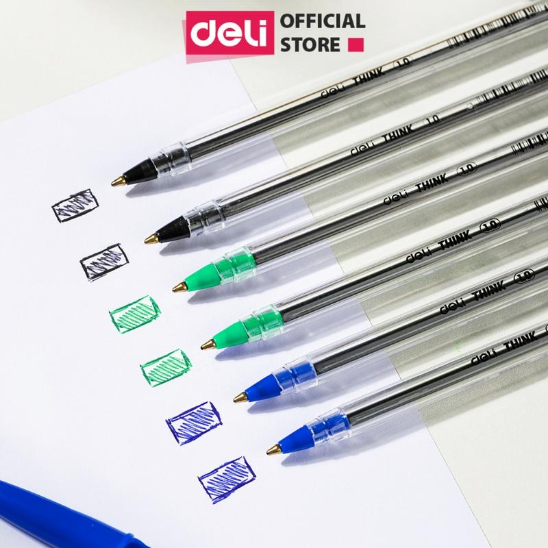  Set 5 Bút Bi Ngòi 1.0mm Chính Hãng Deli 3 Màu Xanh Đen Đỏ Mực Nhanh Khô Thích Hợp Học Sinh Văn Phòng 