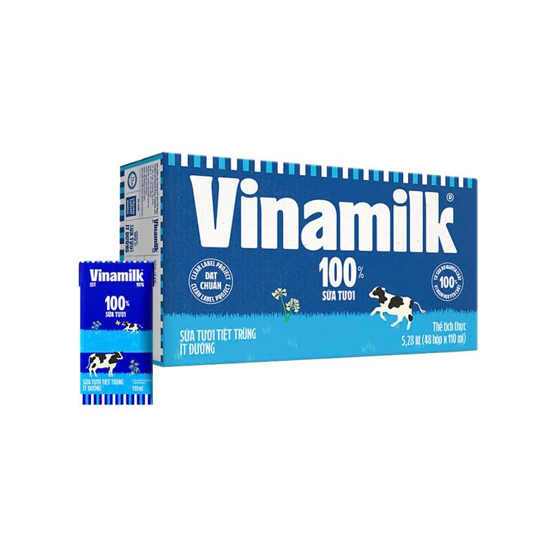Hộp 110ml Thùng 48 hộp sữa tươi tiệt trùng Vinamilk ít đường 110ml - Bách Hóa Nuti