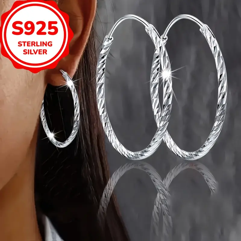 Sterling Silver Hoop Earrings - Elegant, Chic S925 Diamond Cut Jewelry for Women - Hypoallergenic, 3g, Perfect for Casual Attire & Gifting 2