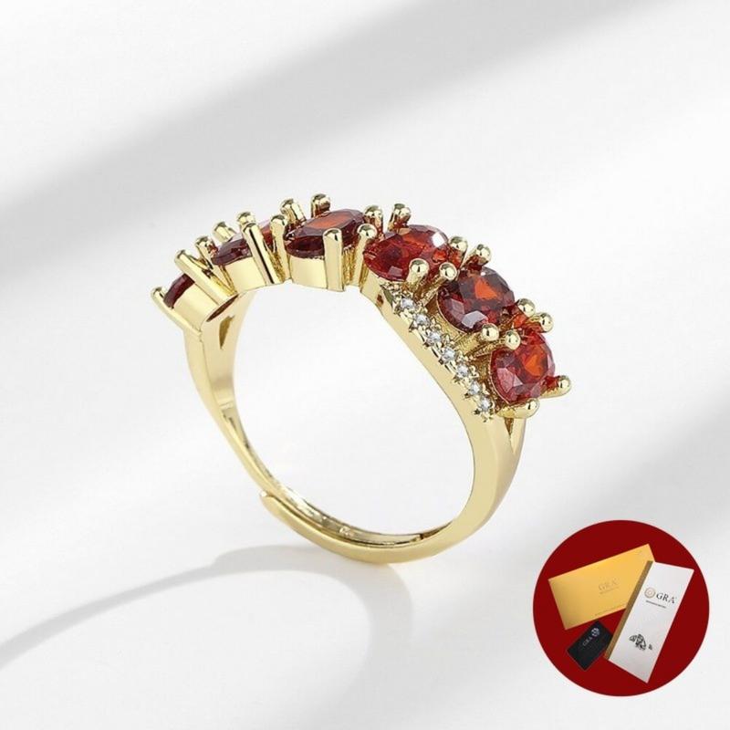 Product Introduction of (With Gra Certificate) Light Luxury Gold-Plated Premium Red Treasure Pomegranate Red Open-End Moissanite Ring 18