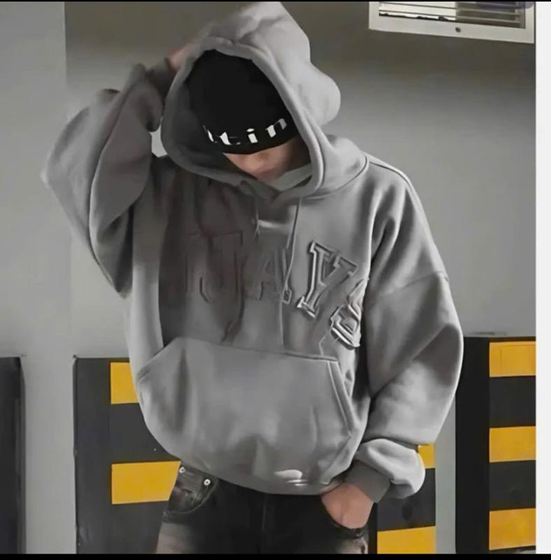  Áo Khoác Hoodie Nam Form Cánh Dơi Nón Rộng 2 Lớp Tay Phồng Rộng Thêu Logo Chữ JJAYS Nổi Đẹp Đen Dài Tay Menswear 