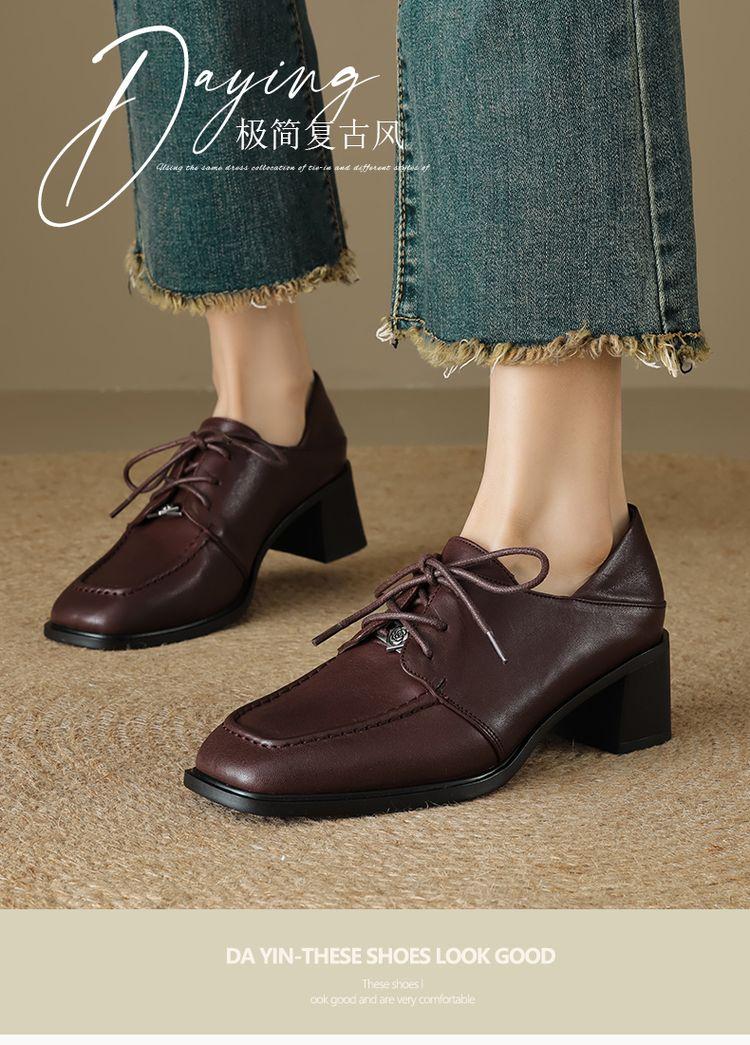Product Introduction of Leather women's shoes fashion matching single shoes thick heel loafers inside and outside the full head layer of sheepskin Footwear Girl Comfort Closed Active 1