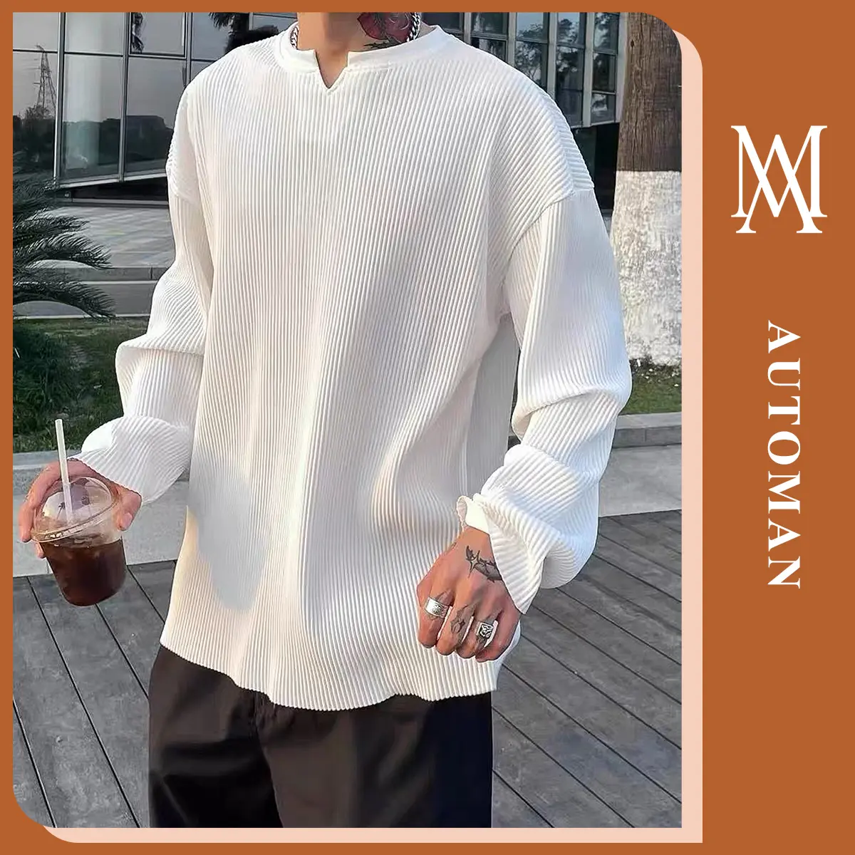 (BẢN  CAO CẤP) Áo thun unisex dài tay form dáng dễ phối chất vải thun gân cao cấp AUTOMAN A122 Menswear Top