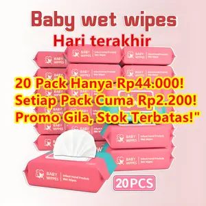 20Pack bungkus Tisu Basah Bayi Isi 80 Lembar – Tanpa Alkohol & Pewangi, Non Parfum, Anti Alergi, Lembut & Aman untuk Kulit Sensitif, Langsung dari Pabrik, Harga Terjangkau, Kualitas Terjamin, Cocok untuk Bayi Baru Lahir, Bisa COD, Promo Murah Harian