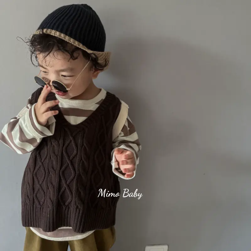 Áo gile len dệt kim cổ tim phong cách vintage mùa thu đông cho bé (10-22kg) QA68 Mimo Baby 5