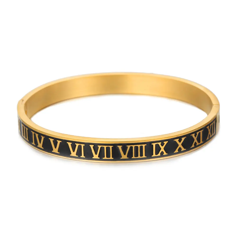 Hot Sale Roman Digital Stainless Steel Black Drip Bracelet European and American Popular Opening Titanium Steel Bracelet tennis  bracelet