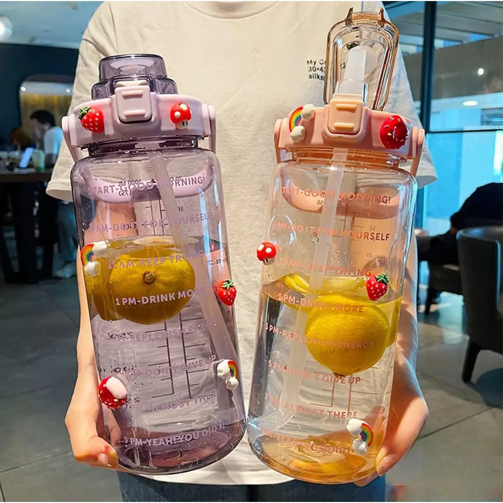 2000ml Reminder water bottle with straw scale big bottle 2Liter gym bottle sport water bottles Water Bottle