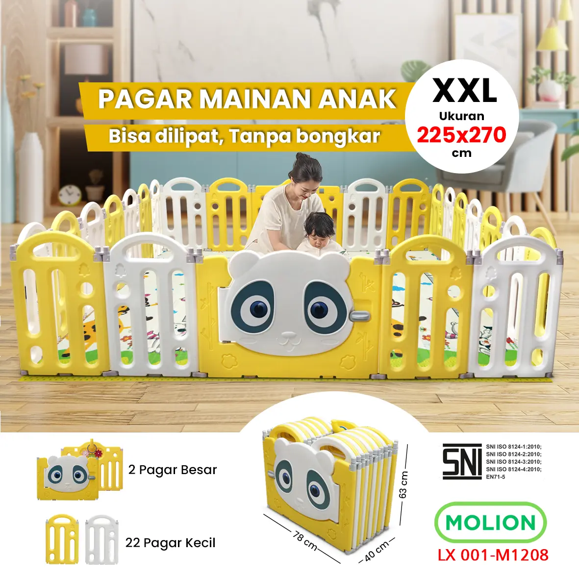 MOLION SNI Pagar Bayi Mainan Fence Playgym & Playmat Aman Minimalis Pink Biru 001-M1208