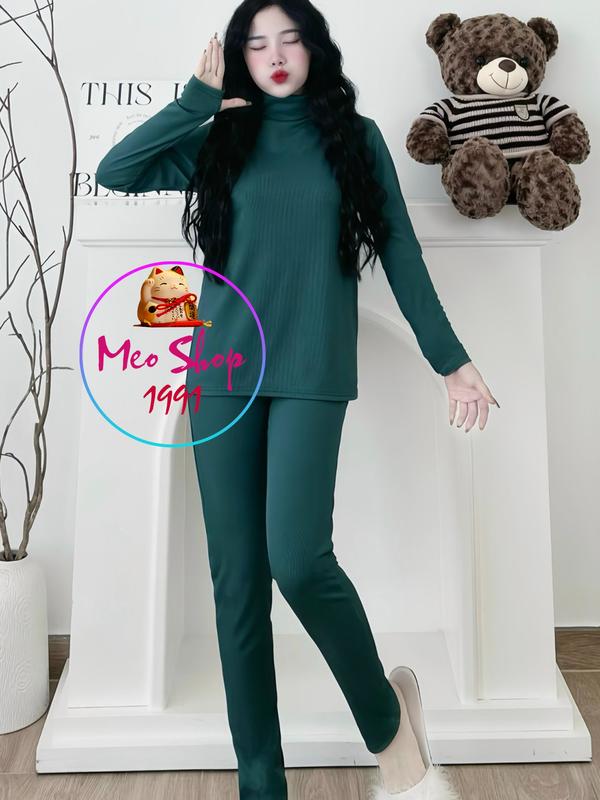 [Mua 2 Bộ Kèm qu@](Ô)Set Bộ Ủ Kem Thun Gân Lạnh - Cổ Trụ(Lọ) Ống Ôm - Tay Dài Xỏ Ngón { 40kg - Bigsize } Nữ Áo Women Top Ong  set  bộ quần đồ ủ kem  thun lạnh đồ  bộ tết