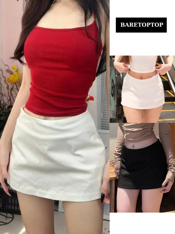 BARE_Chân Váy Trơn Chữ A KOBAN FASHION - Phong Cách Y2K Phối Trắng Đen Có Quần Bảo Hộ_CV123